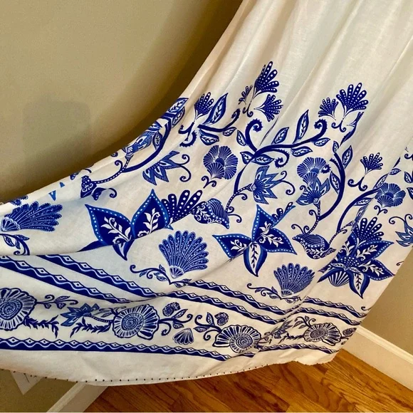 NEW FARM Rio Off-White Shell Garden
Midi Dress Beaded Straps Linen Blue Size XL - Picture 9 of 16